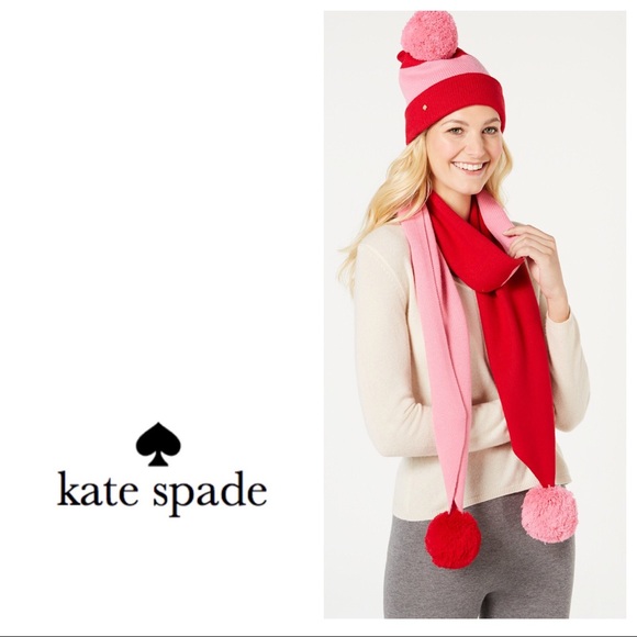 kate spade Accessories - Kate Spade Pom Pom Scarf and Beanie Set